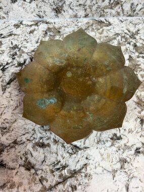 Vintage Brass Lotus footed tray Green-Brown Patina versatile traditional